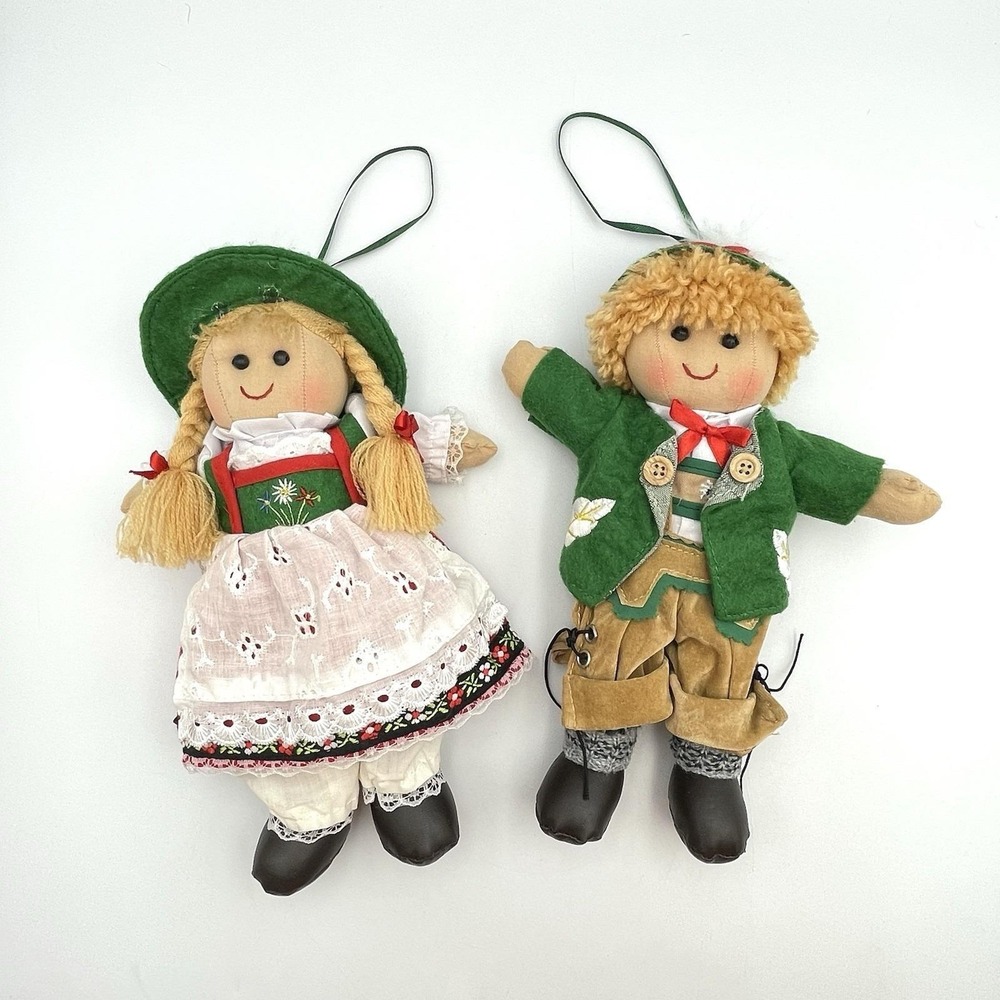 Vintage 1990s German Folk Dolls Set Boy Girl Oberasbach Bavaria Hanging